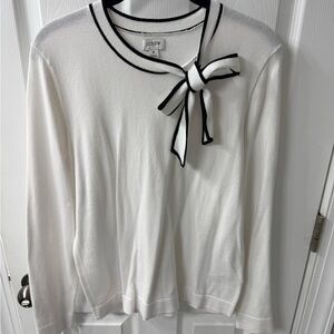 J. Crew Cream Lightweight Sweater with Black Bow Accent
